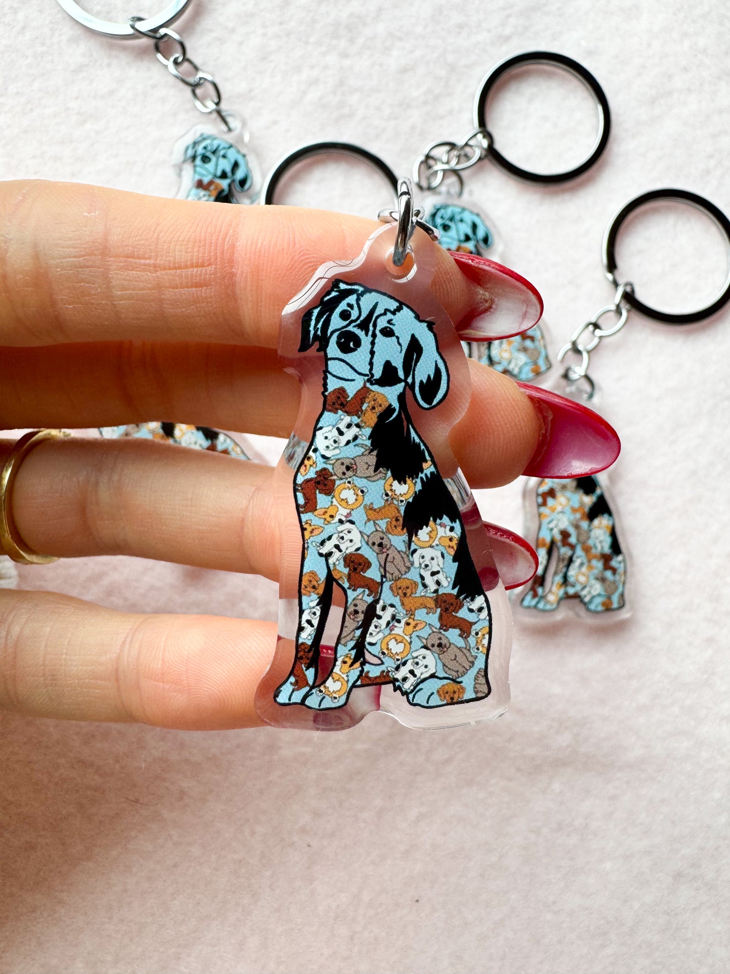 Mutt, Mixed Breed (blue) Keychain