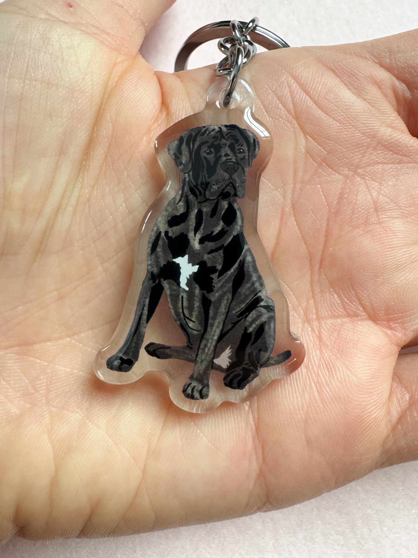 Cane Corso (brindle, natural ears), Italian Mastiff Keychain