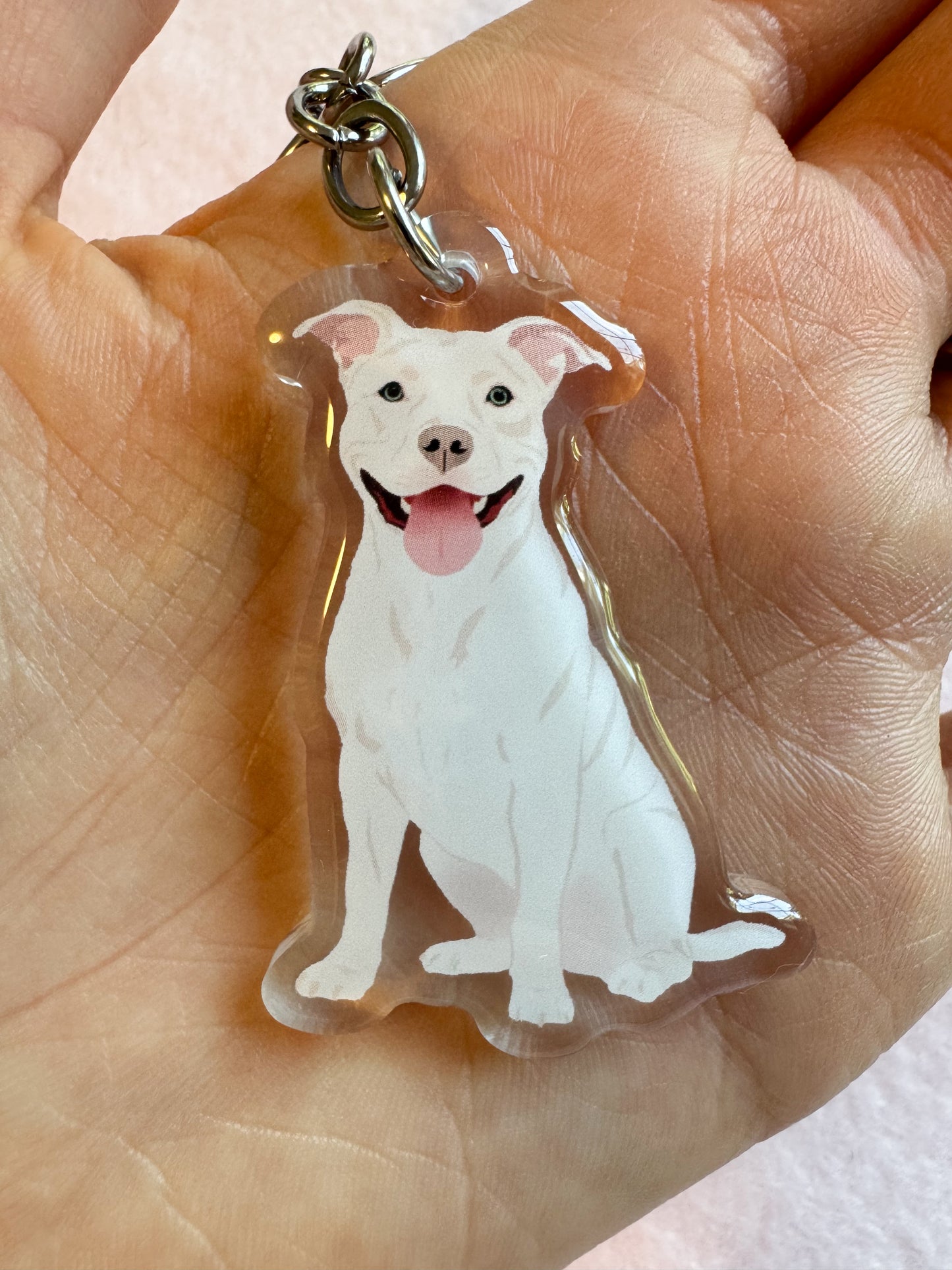 Pit Bull, Staffy (white) Keychain