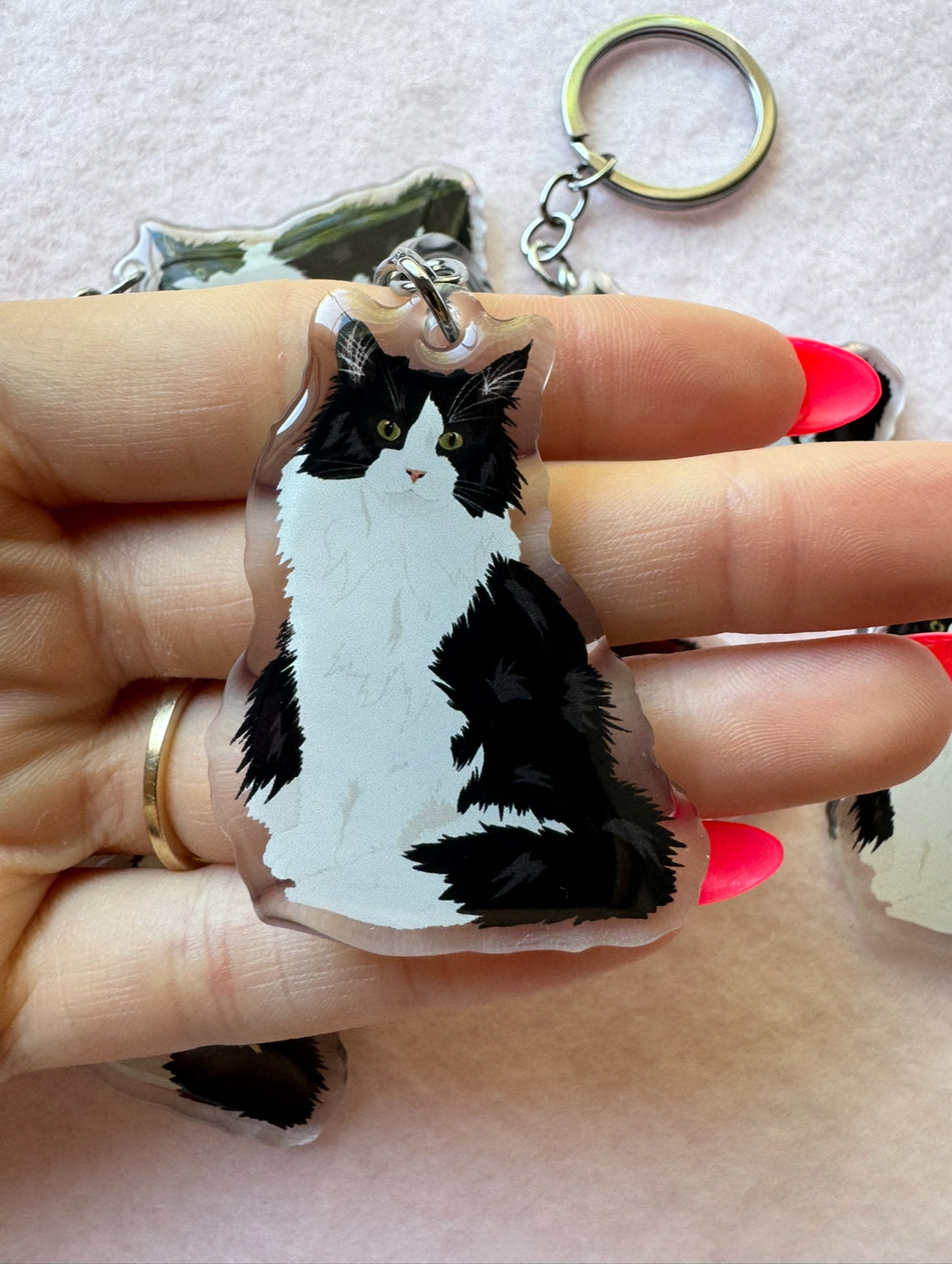 Tuxedo Cat (long haired) Keychain
