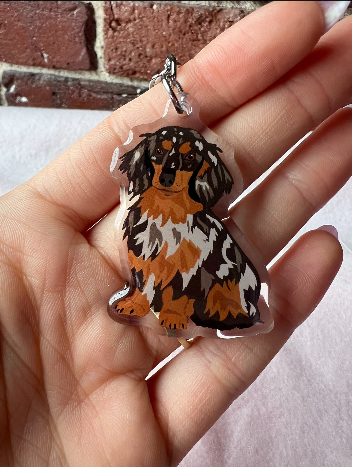 Dachshund (long haired dapple) Keychain