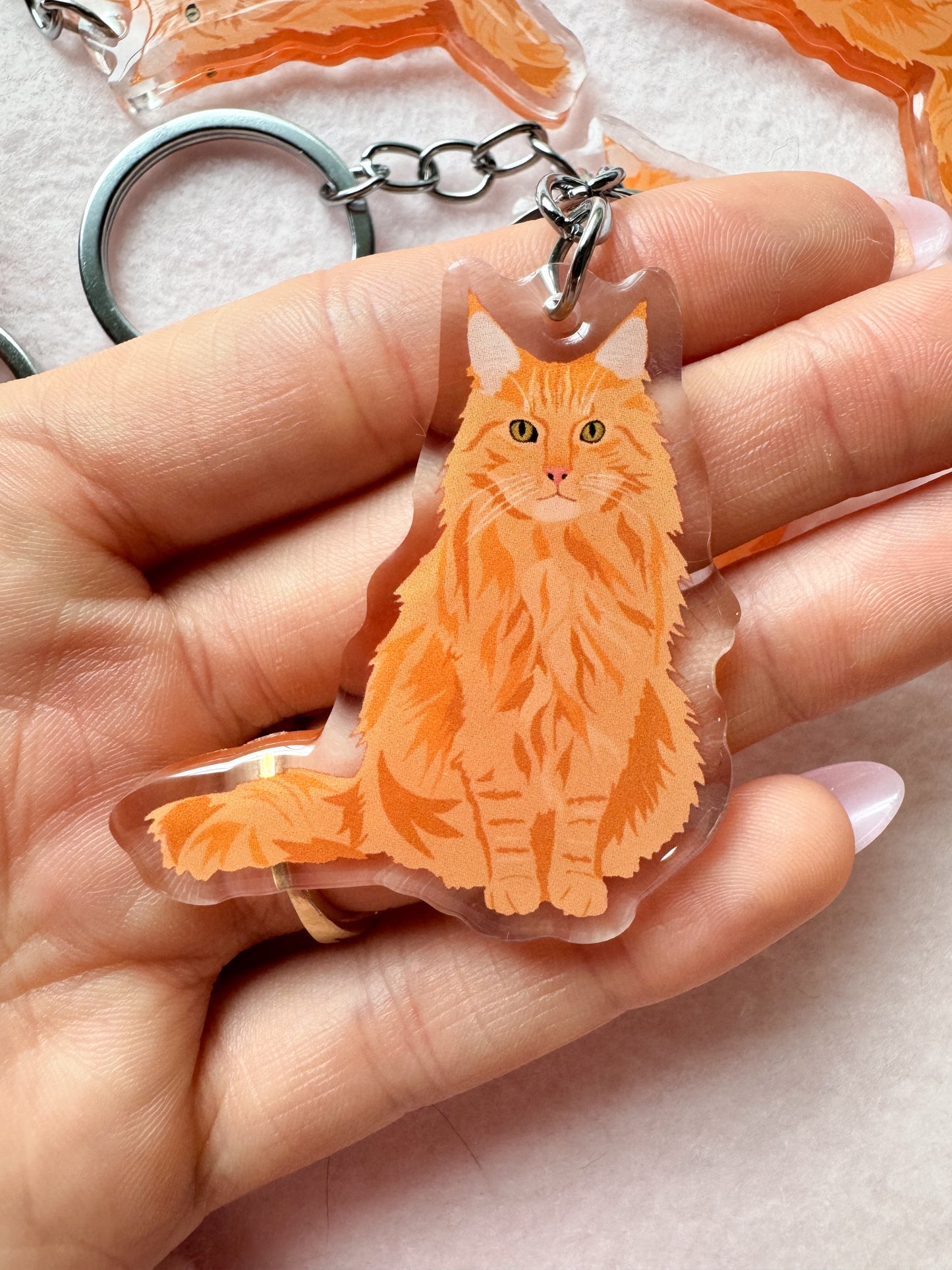 Orange (long haired) Cat Keychain