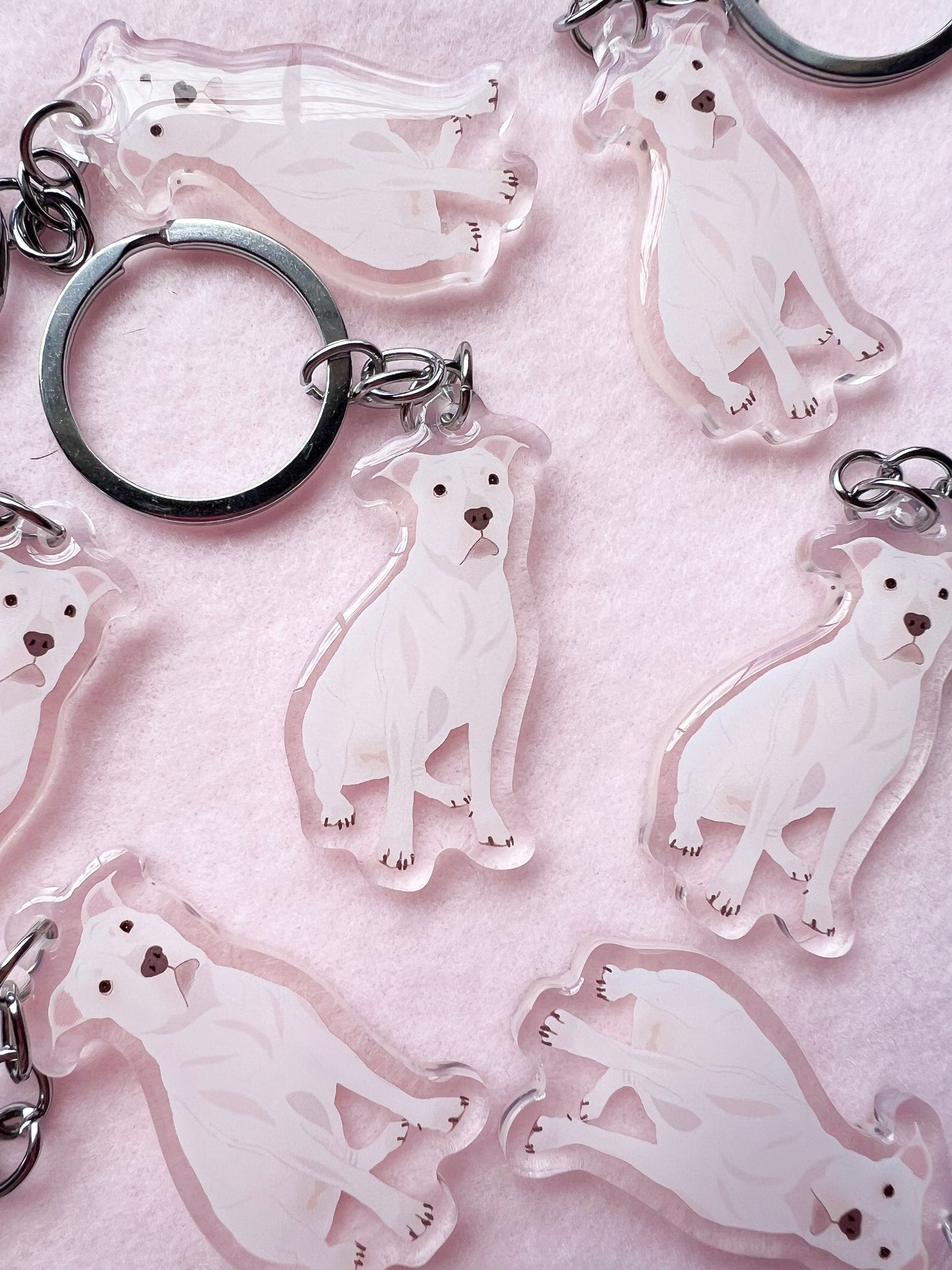 Pit Bull (White), Staffy (White) Keychain