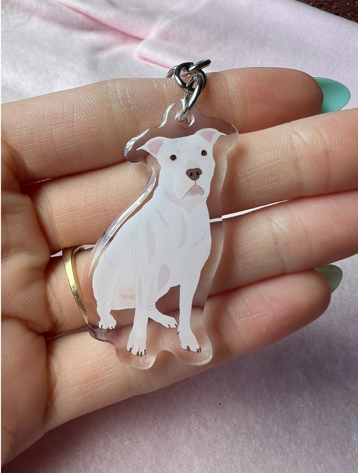 Pit Bull (White), Staffy (White) Keychain