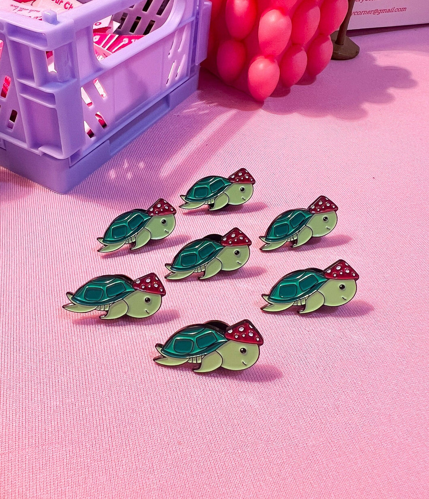 Turtle with Mushroom Hat Pin