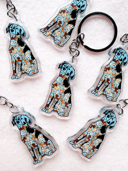 Mutt, Mixed Breed (blue) Keychain