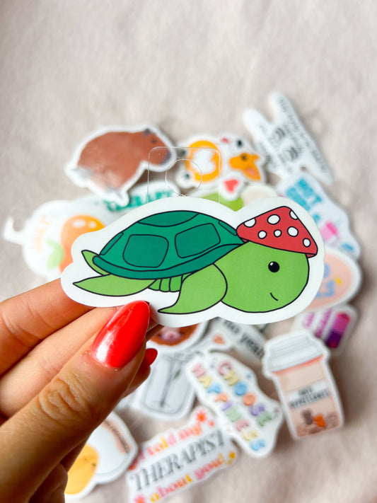 Turtle with a mushroom hat Sticker