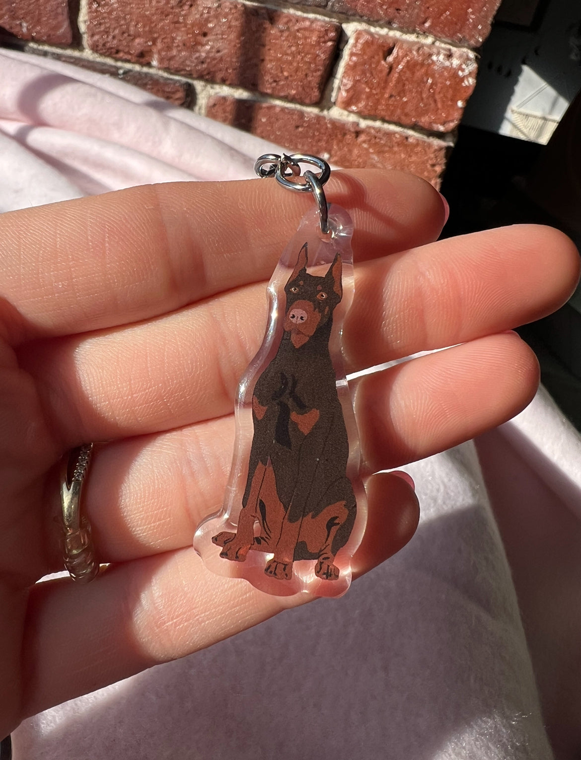 Dobermann (red & rust/cropped ears) Keychain