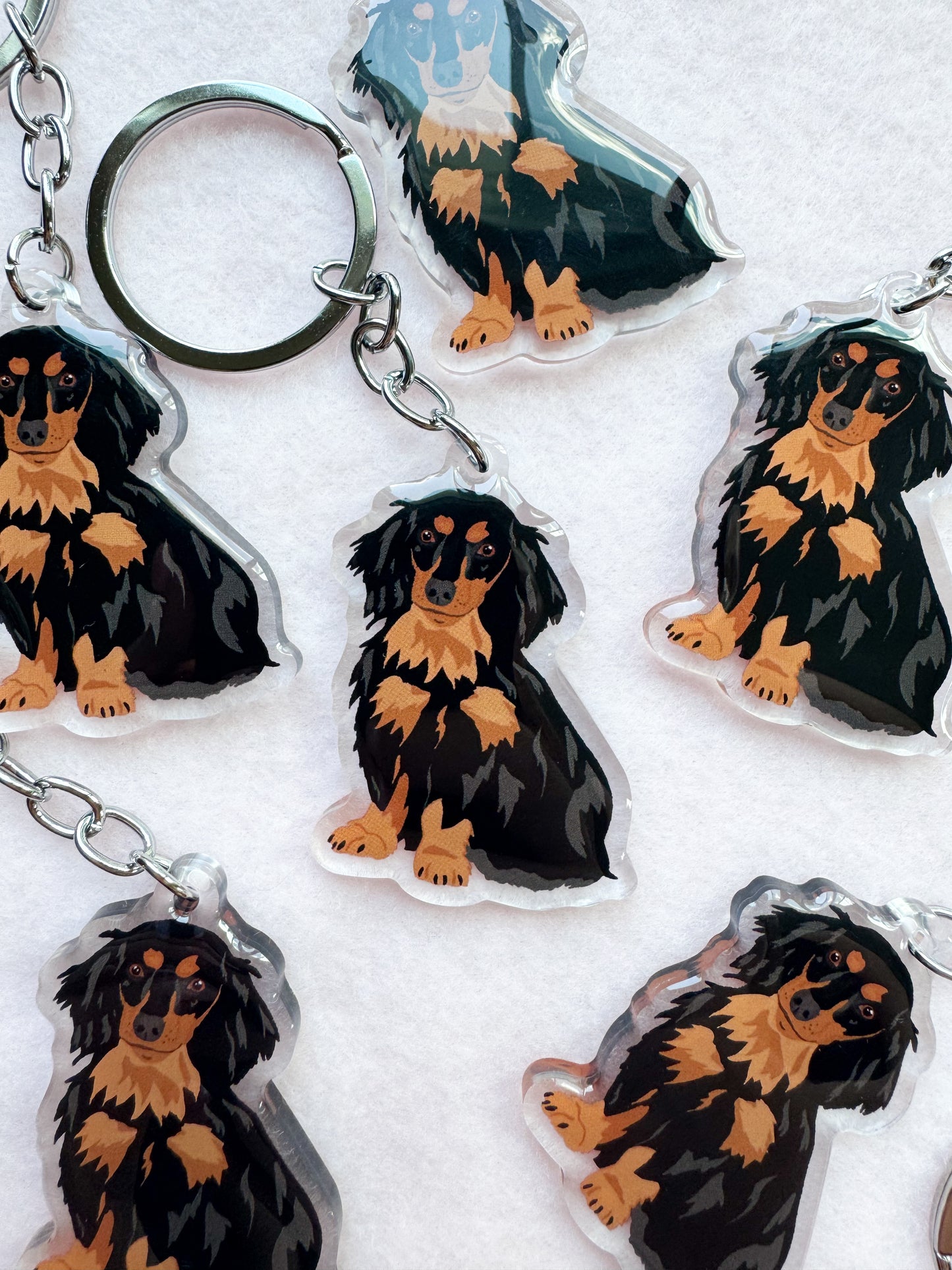 Dachshund (long haired black and brown) Keychain