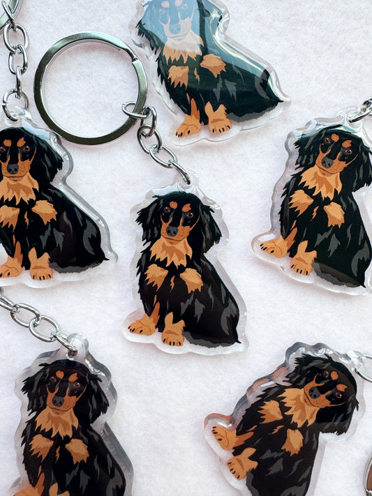 Dachshund (long haired black and brown) Keychain