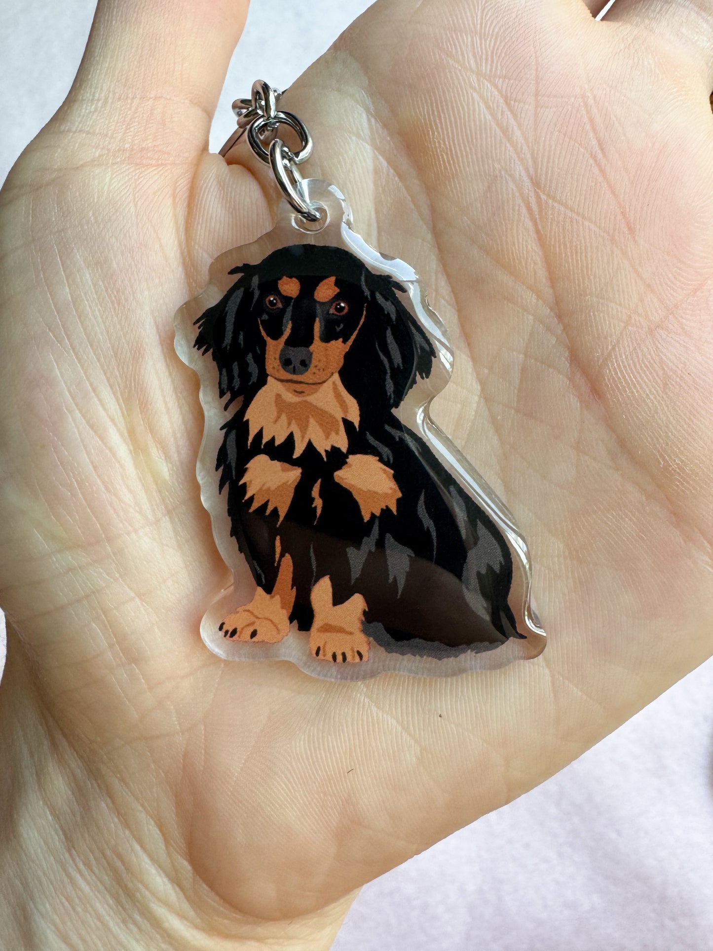 Dachshund (long haired black and brown) Keychain