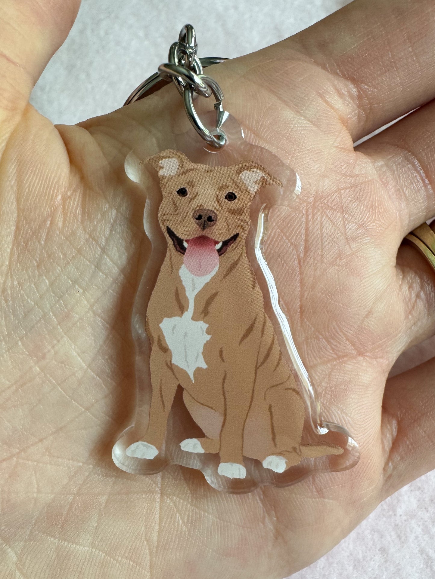 Pit Bull, Staffy (brown/red) Keychain