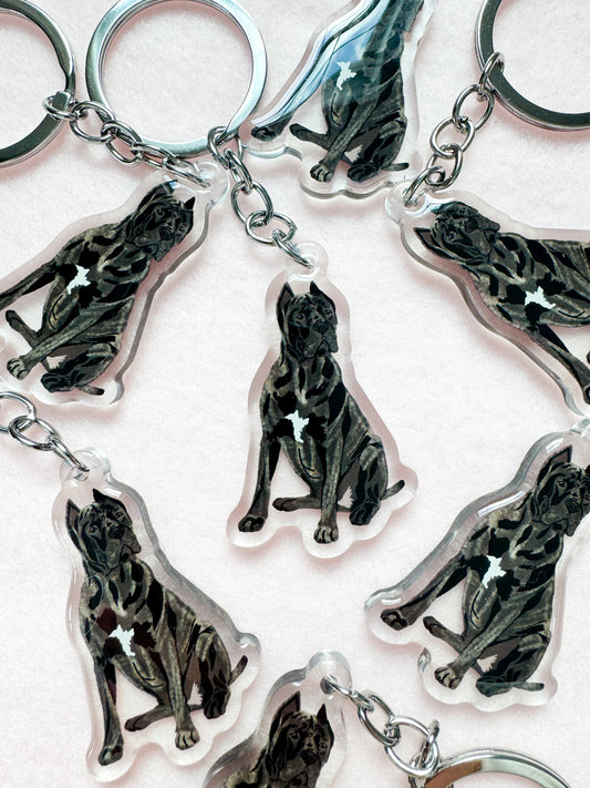 Cane Corso (brindle, cropped ears), Italian Mastiff Keychain