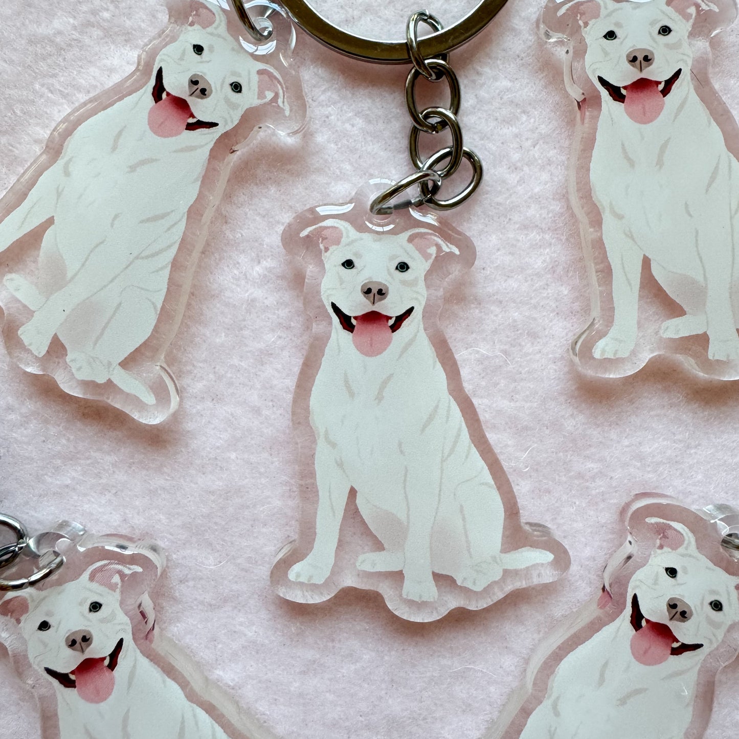 Pit Bull, Staffy (white)  Keychain