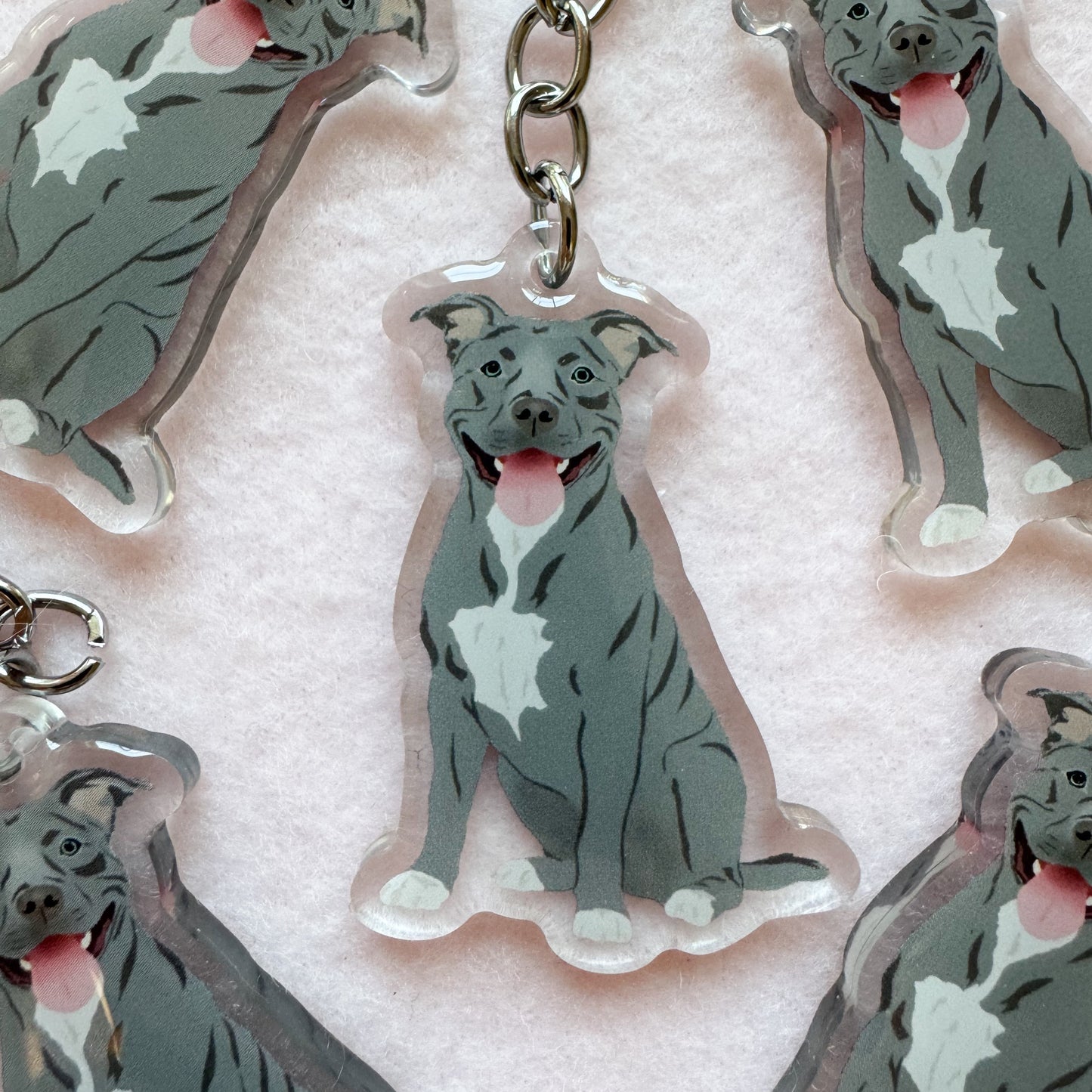 Pit Bull, Staffy (gray) Keychain