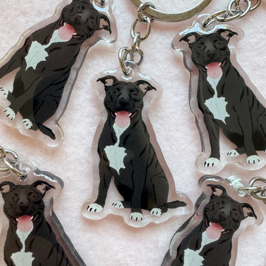 Pit Bull, Staffy (black) Keychain