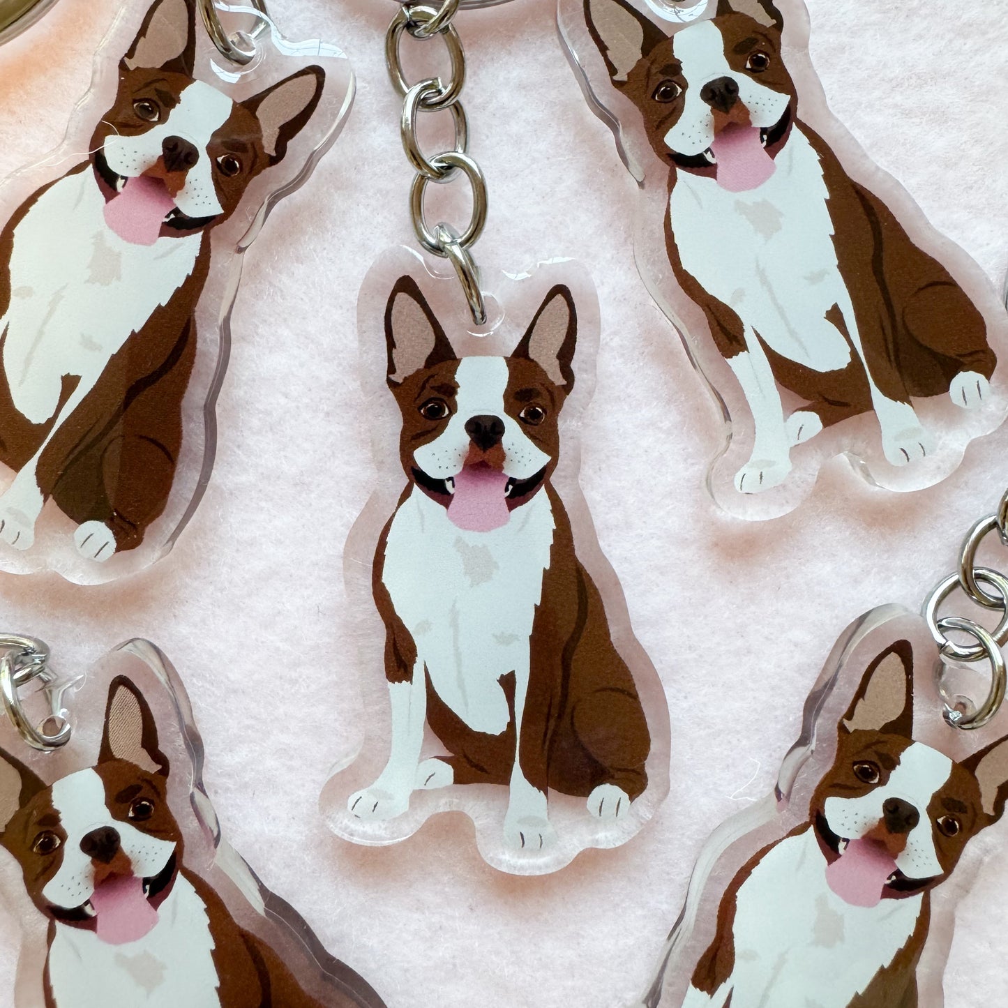 Boston Terrier (brown & white) Keychain