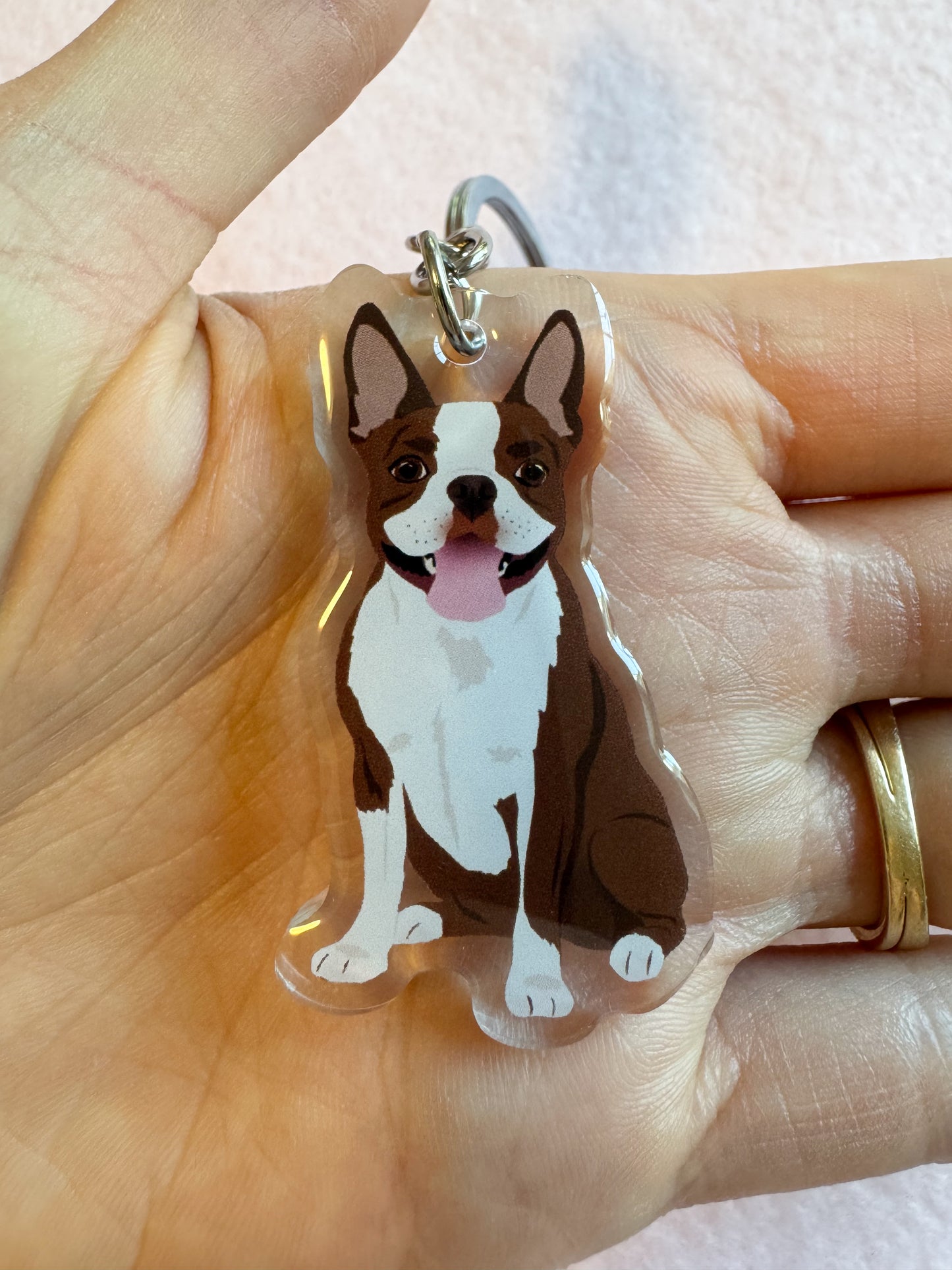 Boston Terrier (brown & white) Keychain