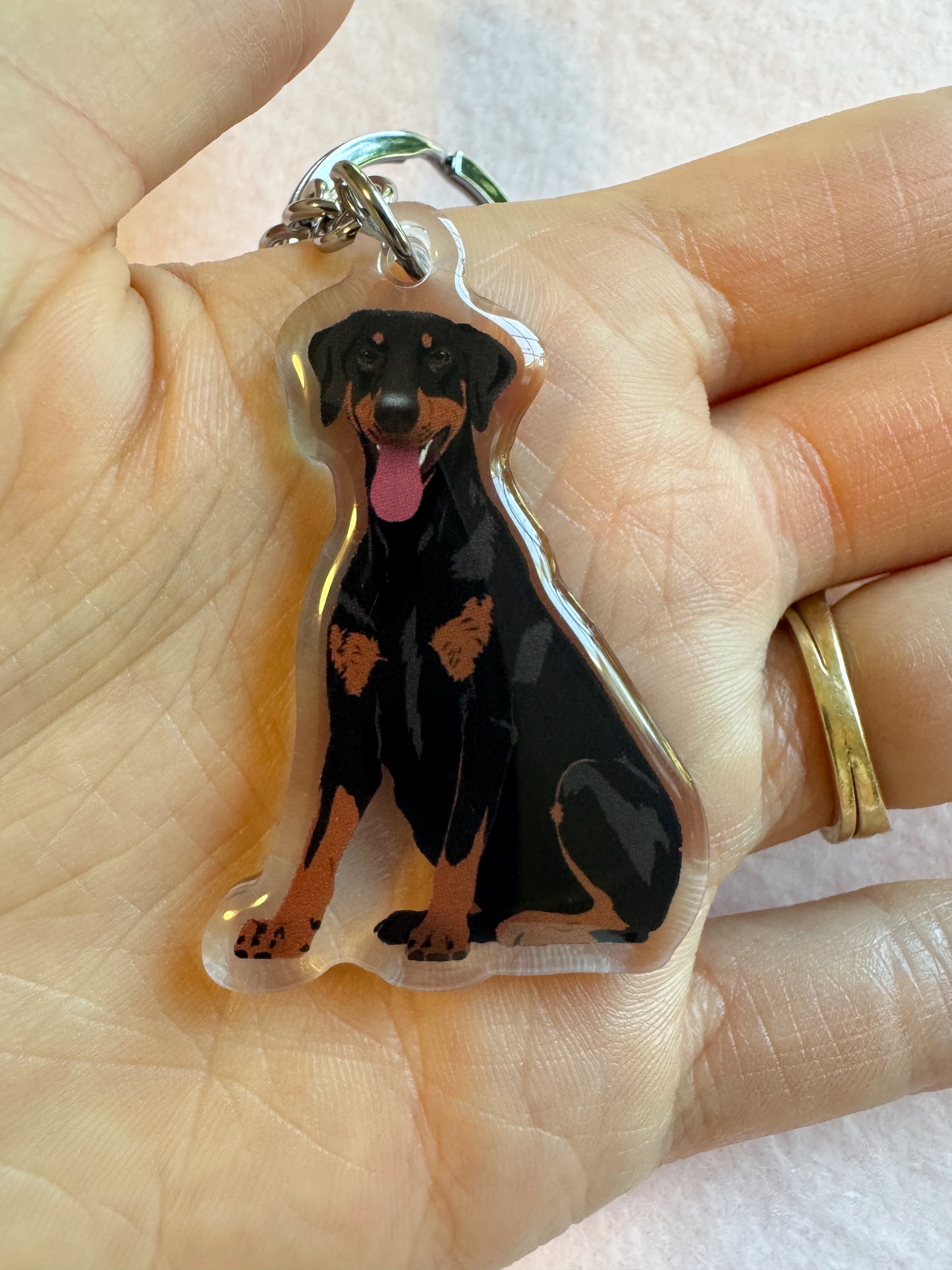 Dobermann (black & rust/natural ears) Keychain