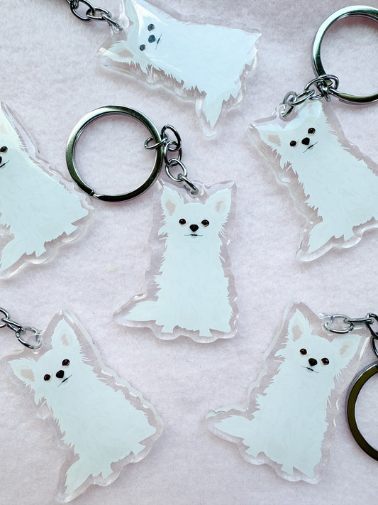 Chihuahua (long haired white) Keychain