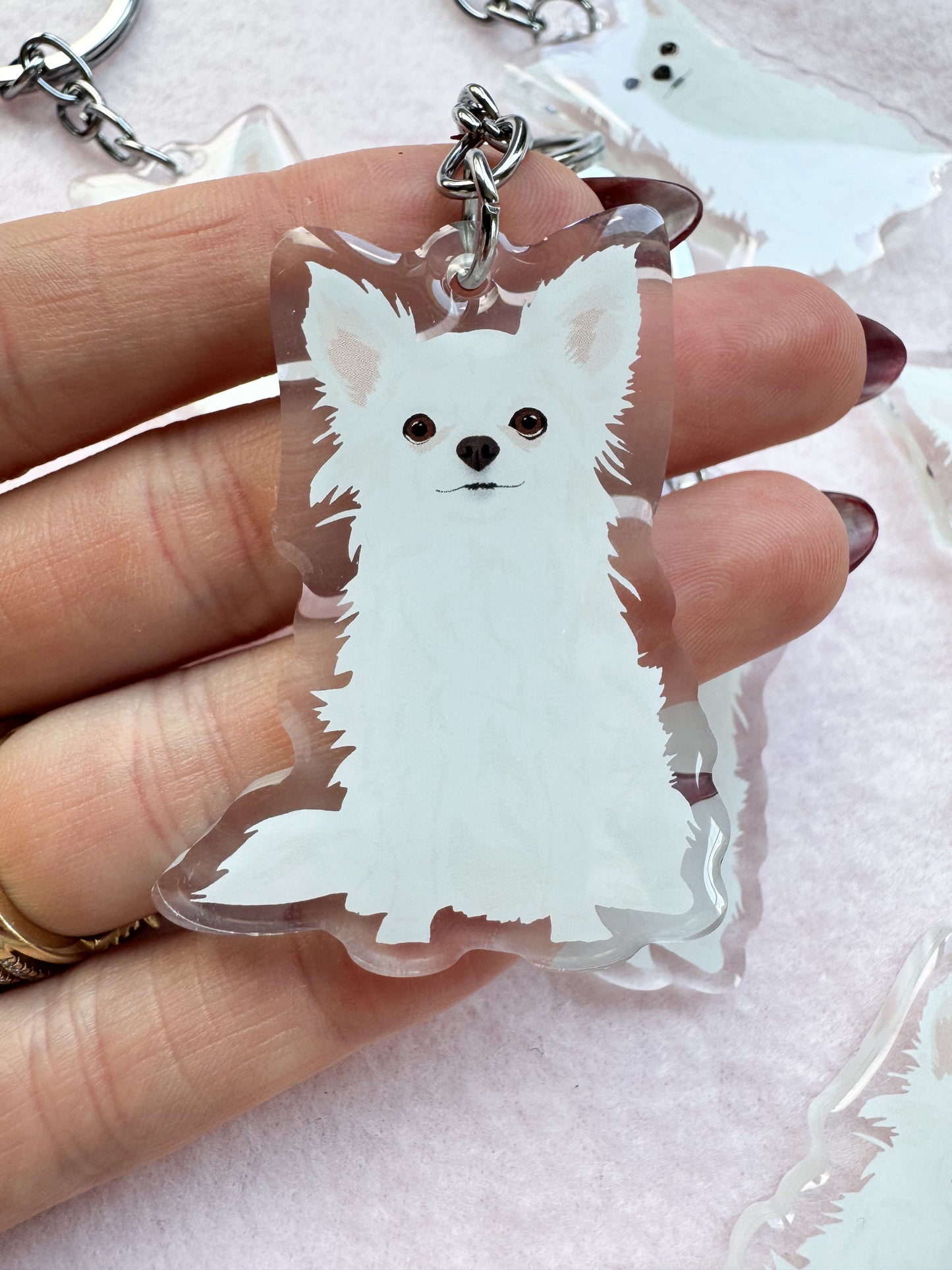Chihuahua (long haired white) Keychain
