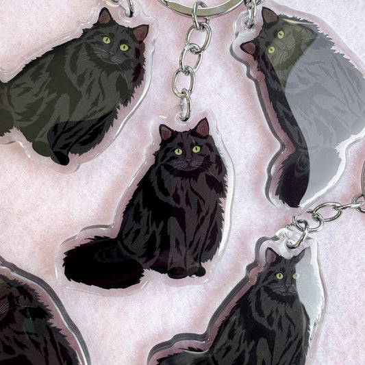 Black Cat (long haired) Keychain