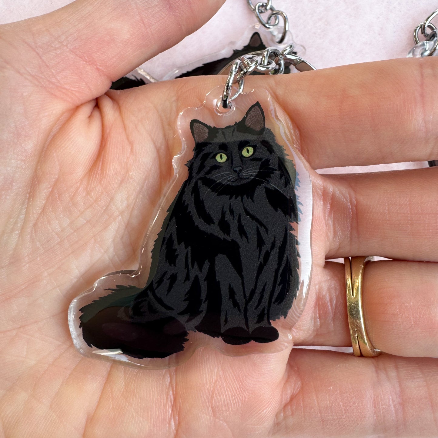 Black Cat (long haired) Keychain